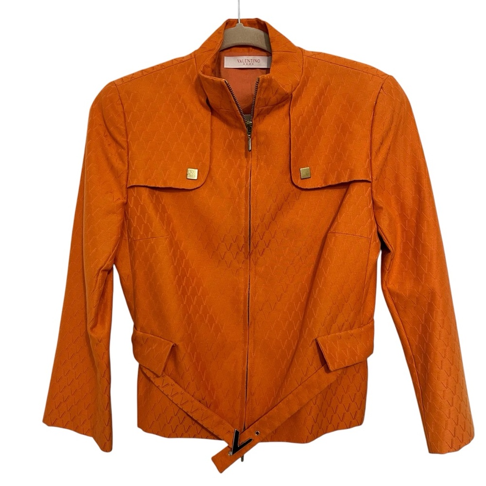 Valentino Roma Spa Cotton Belted Jacket Sz S Orange